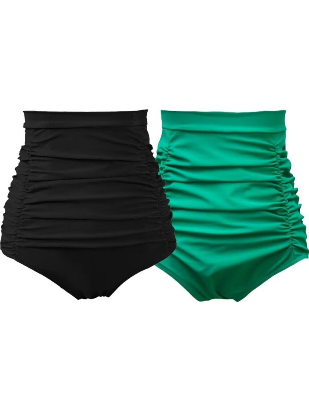 High-Waisted Ruched Bikini Bottoms | Retro Vintage Swim Shorts for Women